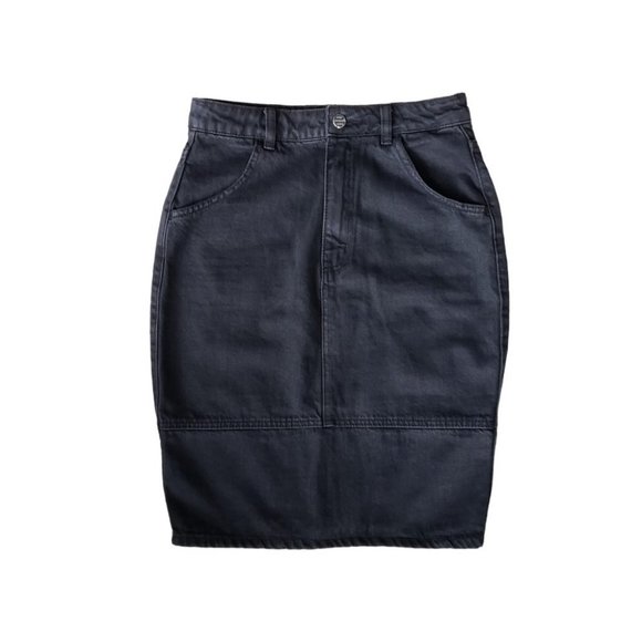 Obey black denim high waist pencil skirt with back zipper slit - Picture 3 of 13